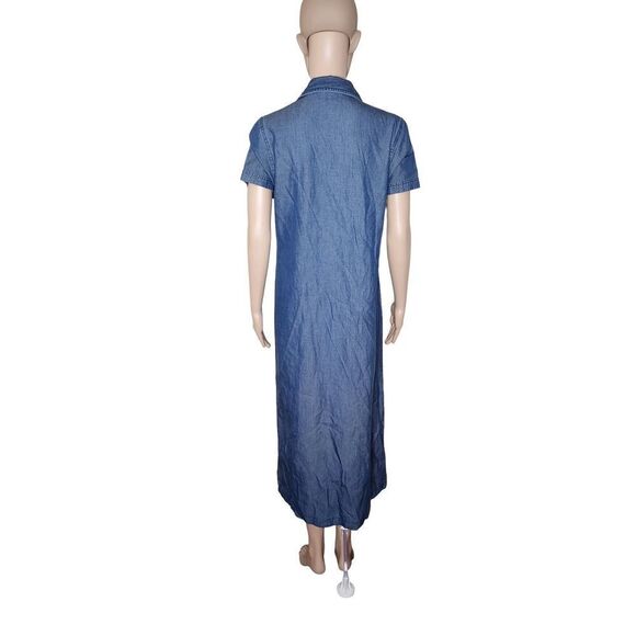 LL Bean women's blue chambray size 8 denim button down shirt casual maxi dress - Picture 3 of 5